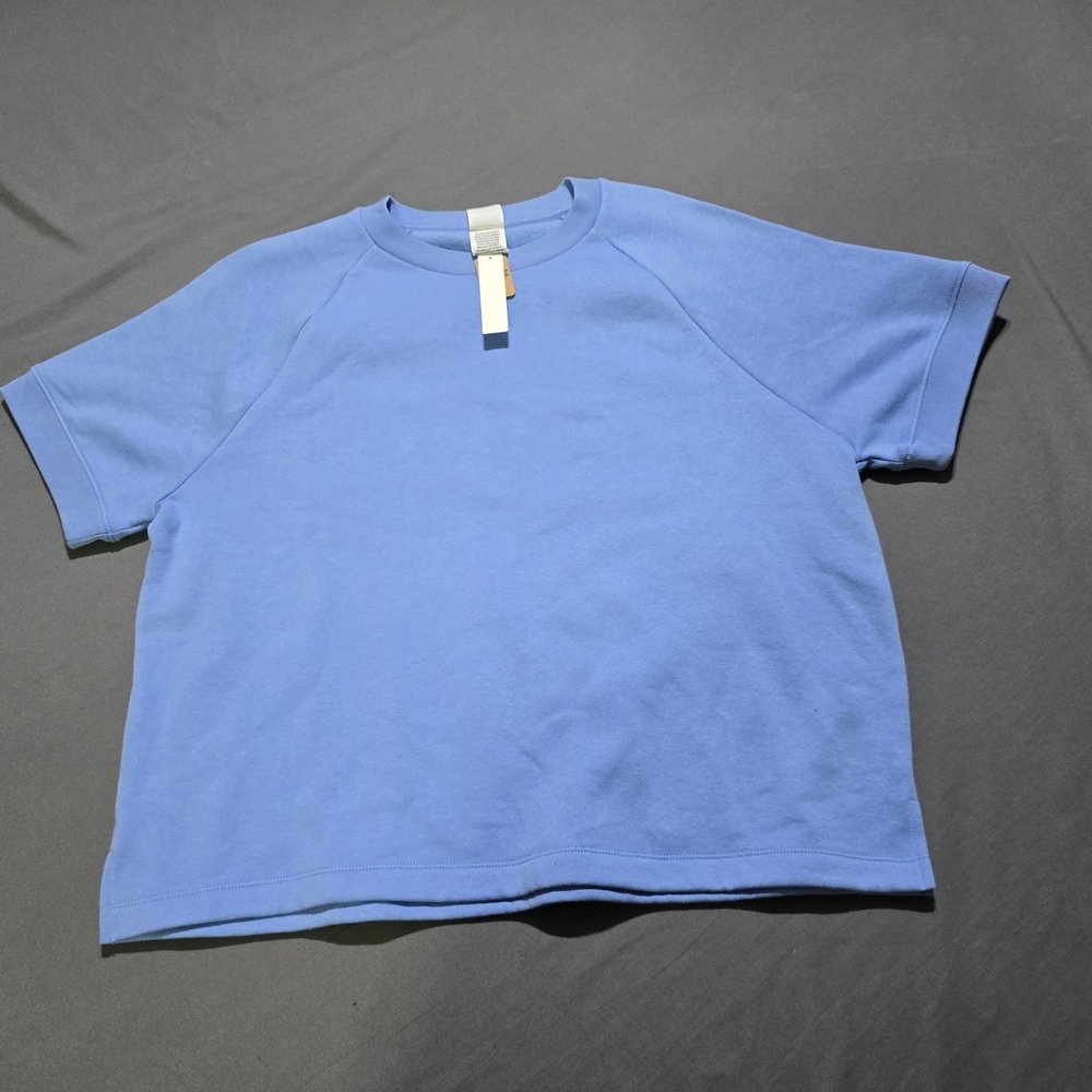 PINK Victoria's Secret Sweatshirt Women Large Blue Short Sleeve Raglan Fleece